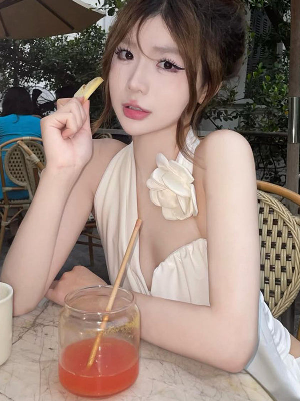 Pure Desire Style Sexy Hot Girl Halter Neck Strap Vest Slim Fit Slimming Inner Wear Outer Wear Short White Sleeveless Top