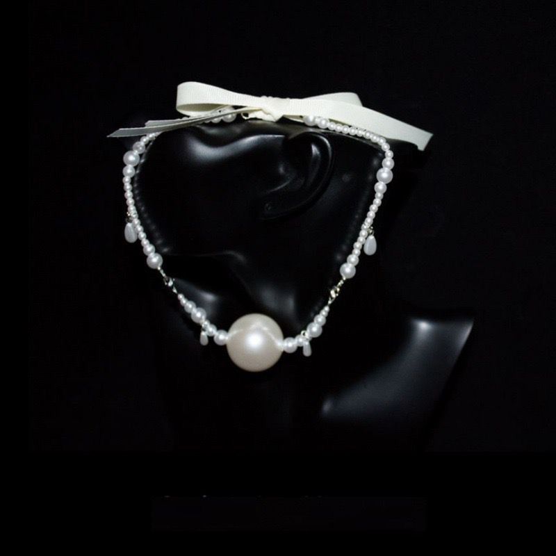 Pearl fringed necklace, water drop luxury niche design, high temperament, collarbone chain, bow mouth ball necklace, women