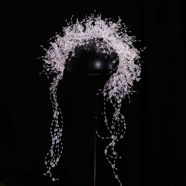 2024 New Forest Style Fairy Bride Hair Accessories Toast Dress Crown Crystal Transparent Side Clip Hairband Fairy Accessories