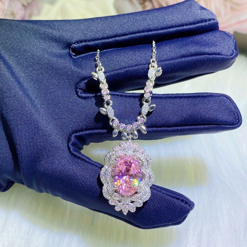 Extravagant daughter style Internet celebrity pink colored treasure necklace set female luxury