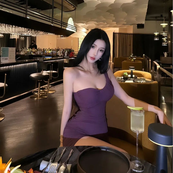 Pure Desire Style Sexy Hot Girl Purple Strapless Dress Women Light Luxury Rich Family Sense Waist Slimming Bodycon Dress Summer