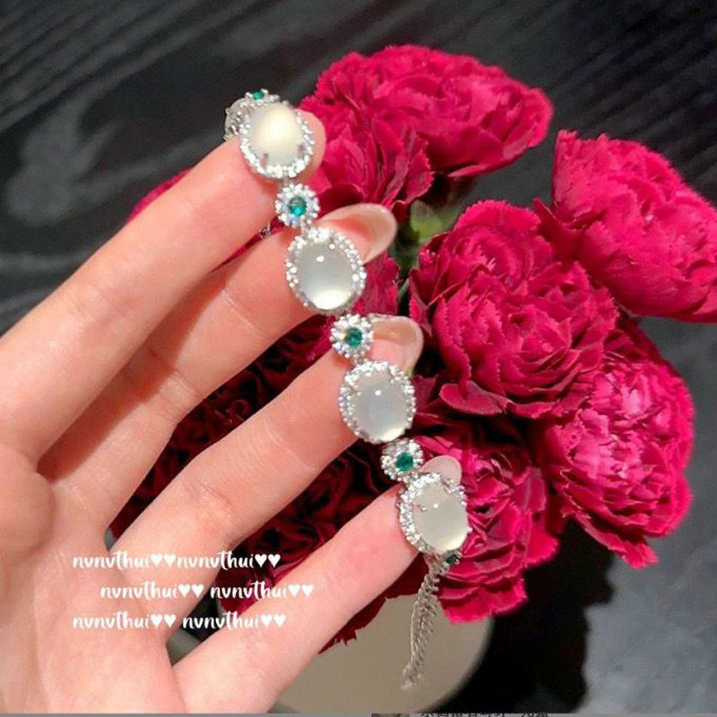 High value princess ice type white jade rhinestone bracelet temperament thousand gold style retro national style bracelet set