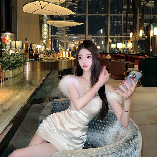 Pure Desire Style Sexy Hot Girl Off-Shoulder Dress Women Summer White Birthday Dress Slimming Backless Base Short Dress