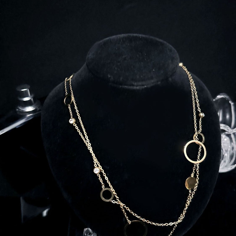 Unisex Sexy Double Necklace Ring Gold Necklace Sweater Chain