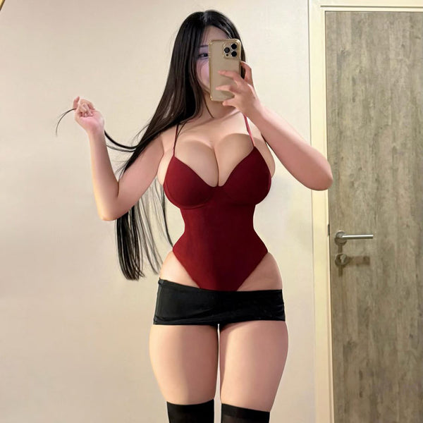 Pure Desire Style Sexy Hot Girl Red Camisole Bodysuit Push-Up Slim Fit Camisole Small Chest Bodysuit for Women