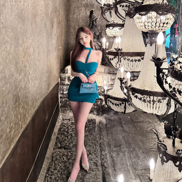 Pure Desire Style Sexy Hot Girl Halter Neck Strap Dress Women's Ribbon Halter Neck Bodycon Short Dress