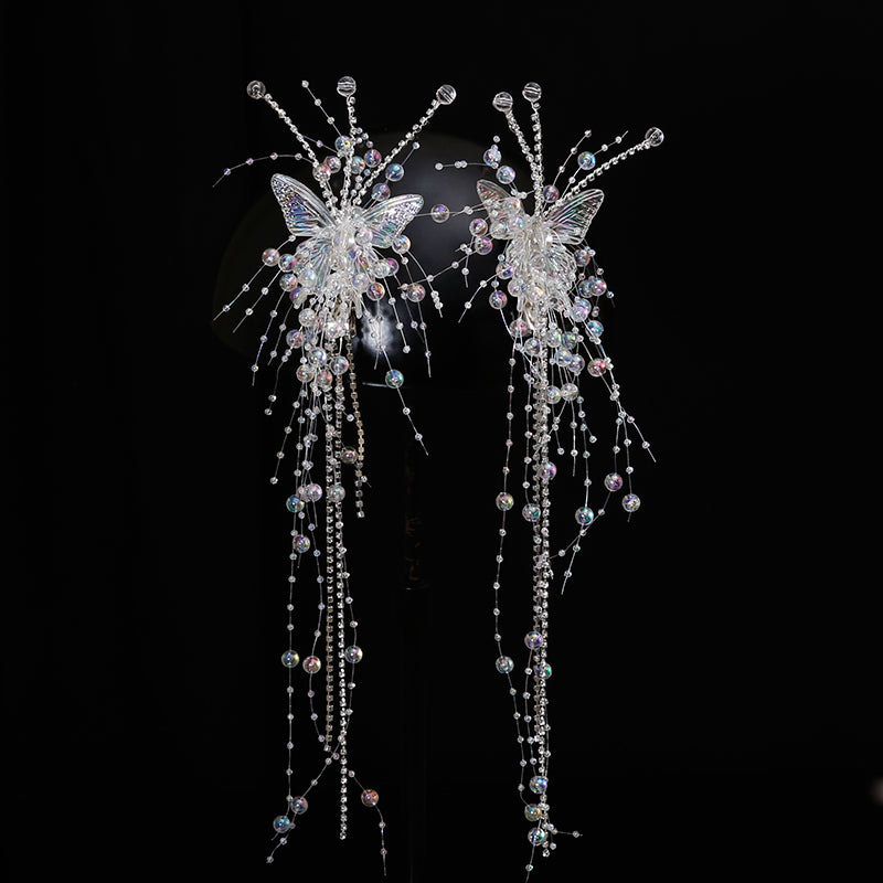 Bridal Hair Accessories Fairy Eyebrow Pendant Bow Tassel Pearl Hair Clip Female Fairy Mori Style Crystal Tassel Hair Accessories
