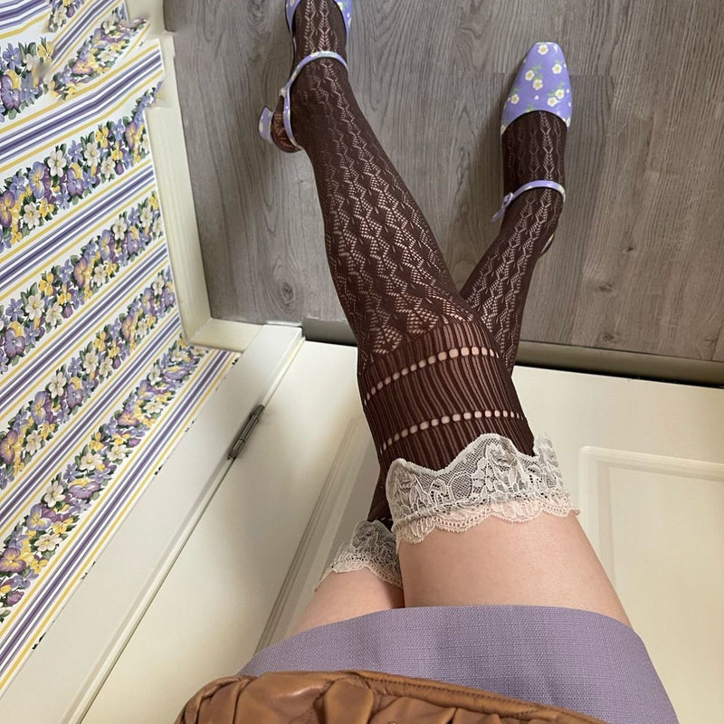 Summer Thin Lace Trim Sexy Long Tube Socks Floral Hollow Breathable Hot Girl Thigh High Versatile Over-the-Knee Slouch Socks