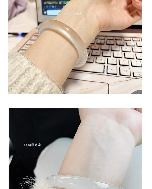 10mm New Chinese Style Ice Transparent White Agate White Moonlight Bracelet Imitation Agate Bracelet Lychee Frozen Round Bracelet Trendy Women