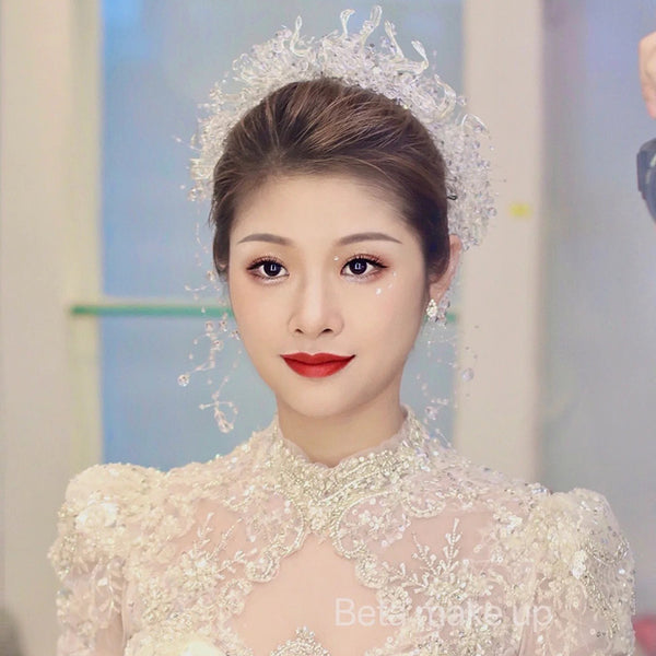 2024 New Forest Style Fairy Bride Hair Accessories Toast Dress Crown Crystal Transparent Side Clip Hairband Fairy Accessories