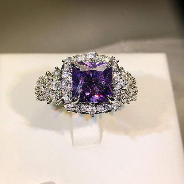 Color ring ins light luxury high sense super luxury inlaid purple bright diamond versatile opening ring full of diamonds