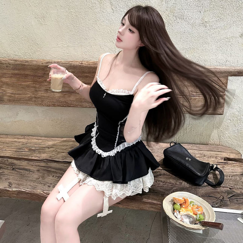 Pure Desire Style Sexy Hot Girl Lace Patchwork Camisole Women Summer Home Black Hollow Red Backless Camisole