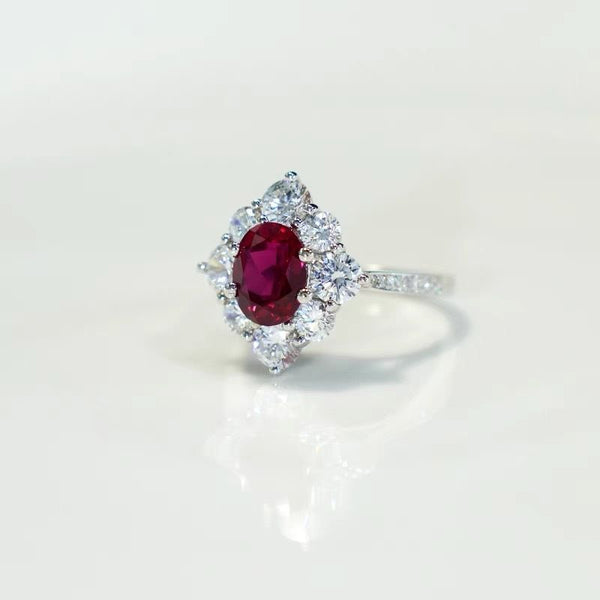 Super flash white circumference diamond 2 carat simulation ruby ring women's light luxury high-end pigeon blood ruby ring