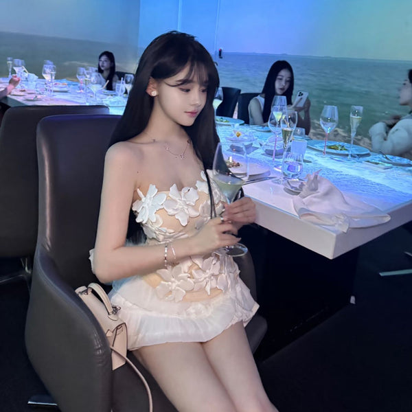Pure Desire Style Sexy Hot Girl 3D Flower Patchwork Tube Top Camisole Sexy Hot Girl Backless Halter Top