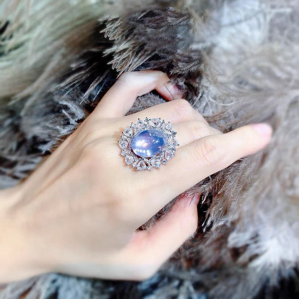 Bright vintage light luxury new high-end full zircon ring gradual change purple crystal jewelry