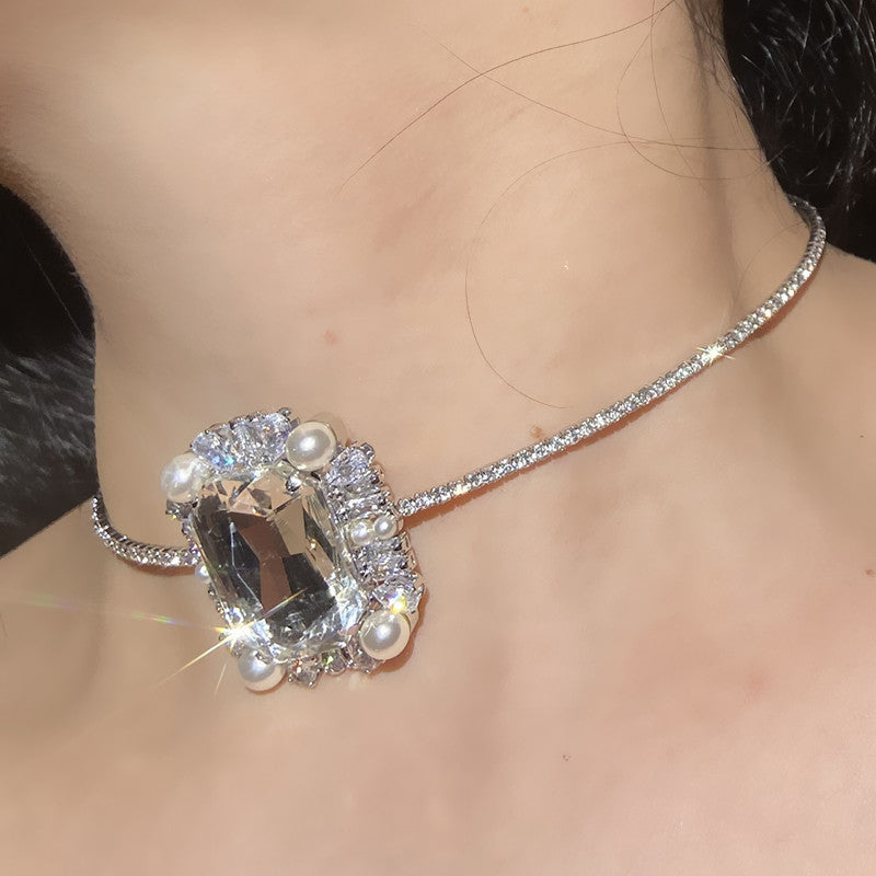 Choker Flash Diamond Necklace Square Diamond Design Sense Niche Neck Chain Wedding Dress Accessories Nightclub Disco Choker