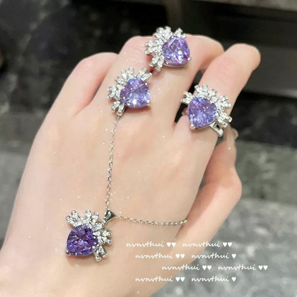 Purple Mystery INS Sexy Bright Light Luxury Lady Love Rhinestone Necklace Set