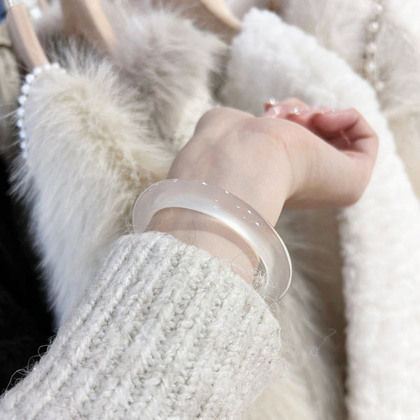 10mm New Chinese Style Ice Transparent White Agate White Moonlight Bracelet Imitation Agate Bracelet Lychee Frozen Round Bracelet Trendy Women