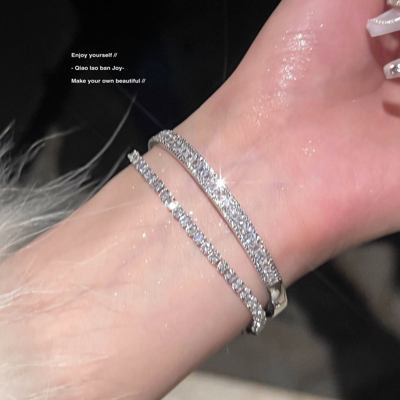 Full diamond bracelet silver flash gorgeous bracelet texture light luxury stacking suit simple and versatile