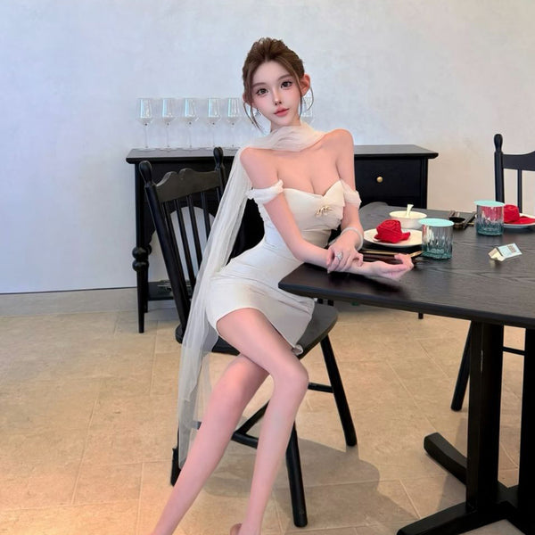 Pure Desire Style Sexy Hot Girl Dress Women New Slim Fit Slimming Backless Base Short Dress Tube Top Gown Ribbon Dress