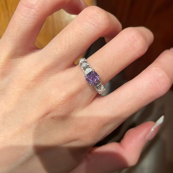 Medieval temperament retro light luxury high-grade purple zircon index finger ring light luxury sweet niche ring girl ring